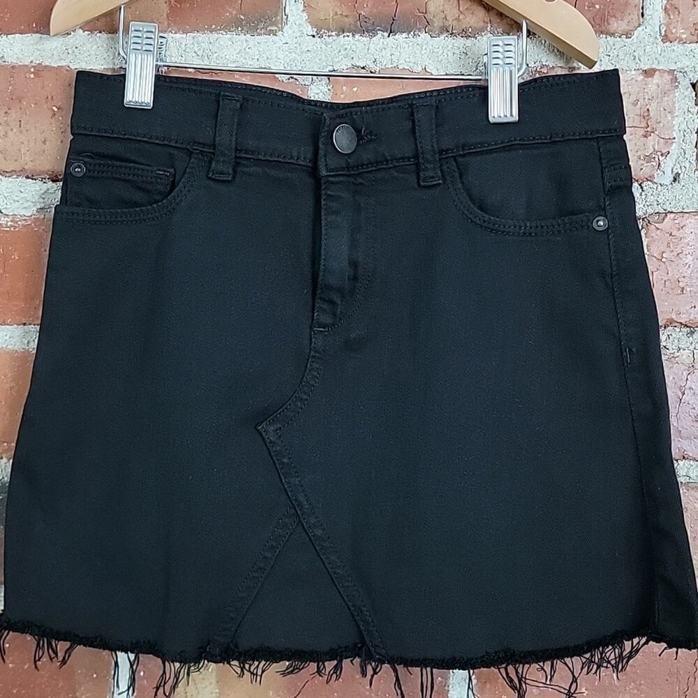 DL1961 Girls Denim Jenny Mini Skirt in Black Jet Set Raw Hem 12